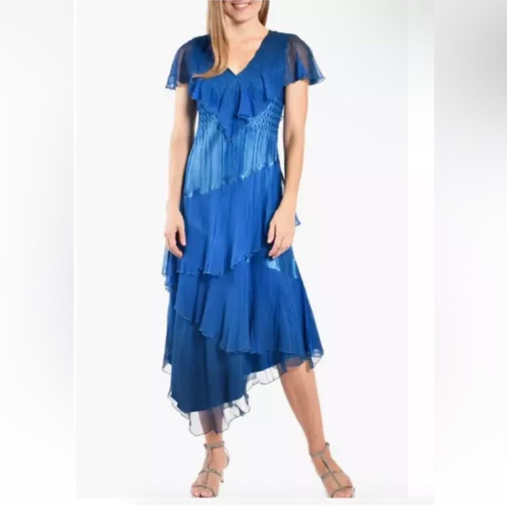 Komarov Flutter Sleeve Asymmetric Gown